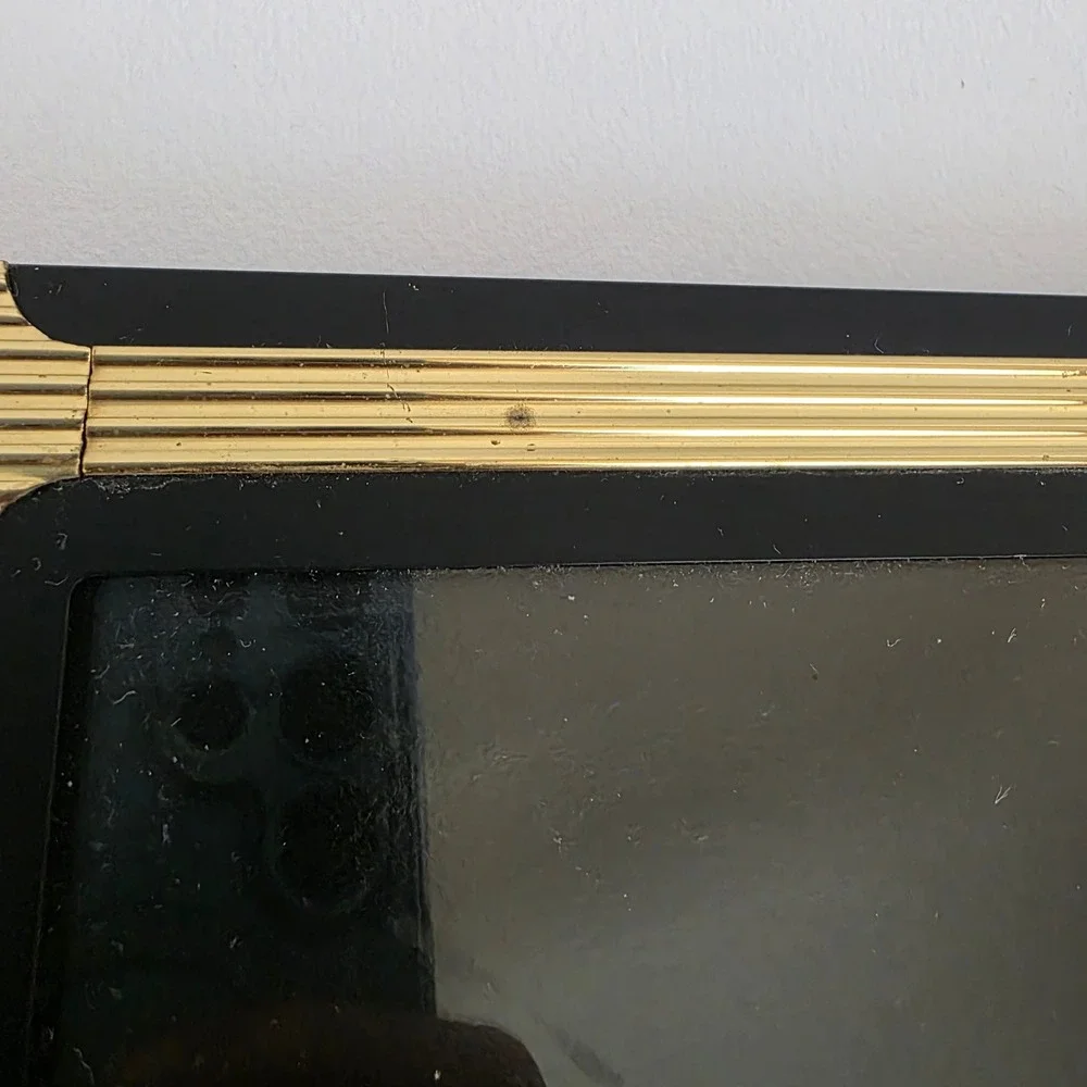 Solid Brass Double Photo Frame Black Gold Finish 5x7‎ Lacquer Coated Art Deco